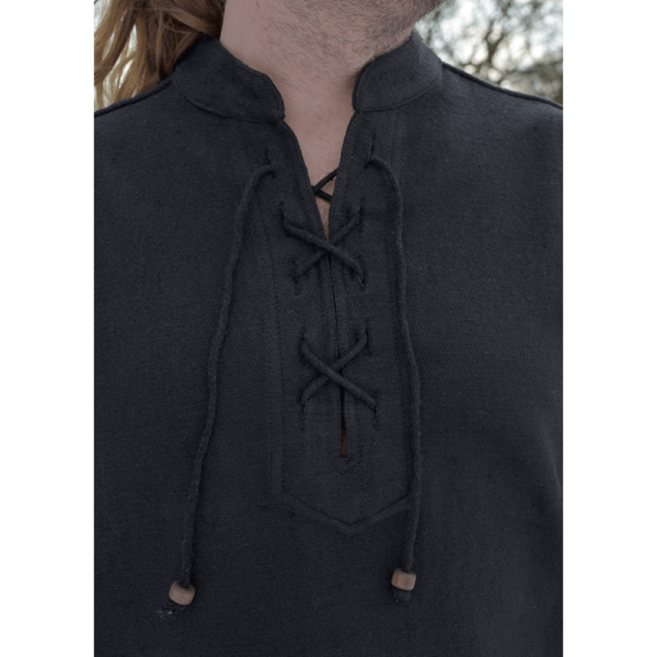 Schweres Mittelalter-Hemd, schnürbar handgewebt schwarz 003
